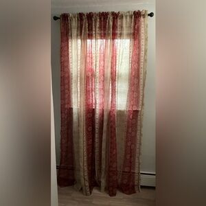 Sheer Striped Floral Window Curtain Panel in Rose and Cream. 3 panels
